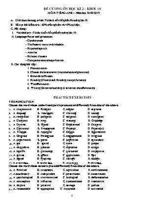 Đề cương ôn học kì 2 môn Tiếng Anh Khối 10 - Năm học 2018-2019